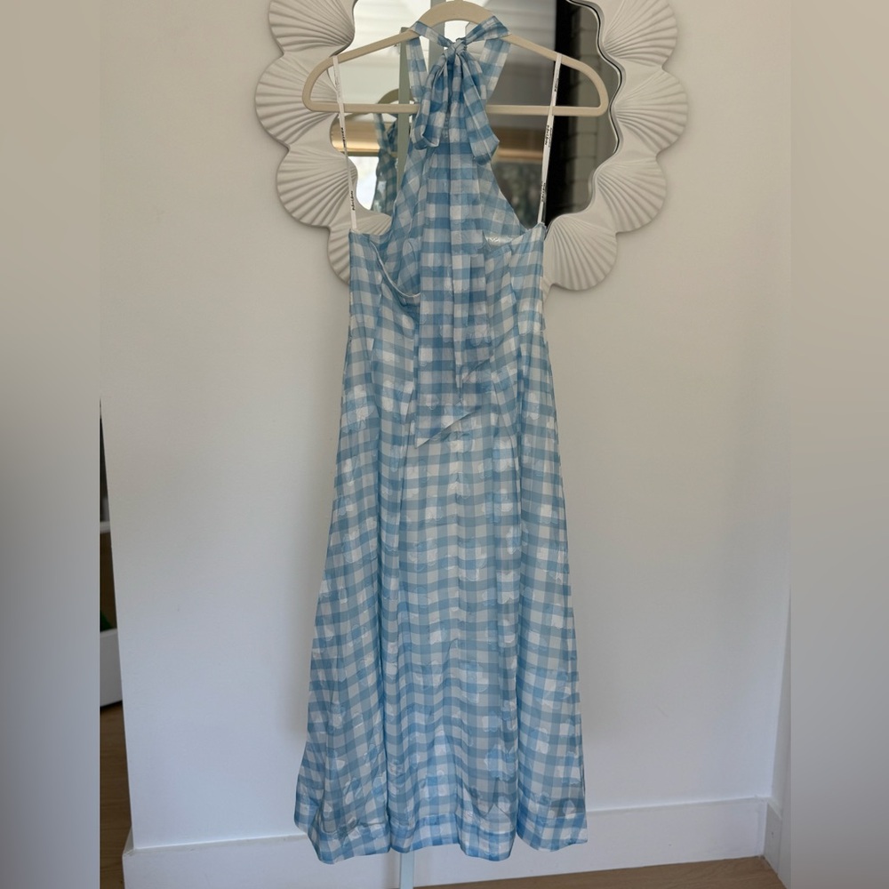 NWT For Love and Lemons Claudette Gingham Midi Dress in Light Blue + White - Picture 8 of 15